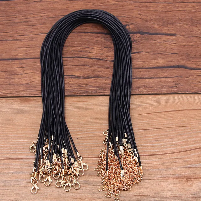10PCS 1.5mm 16 Color Leather Cord Golden Lobster Clasp Adjustable Braided 45cm Rope For DIY Necklace Jewelry Making Findings Black