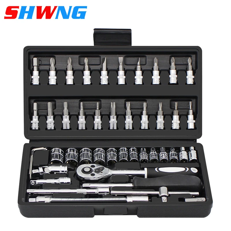 

Socket set 46 piece set Fast ratchet sleeve wrench repair screwdriver universal combination auto repair tool box household
