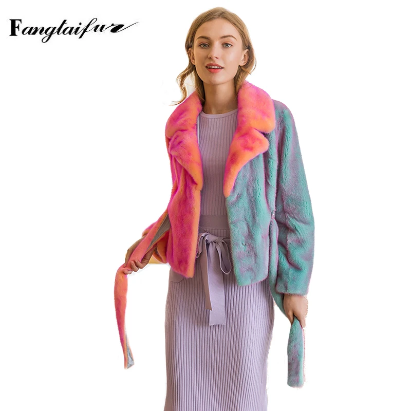 

Fang Tai Fur 2019 Winter Import Velvet Mink Fur Coat Light Color Slim Natural Mink Fur Coats Women's Short Real Mink Fur Coats