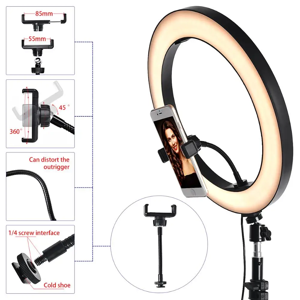  FOSOTO 14 inch Led Ring Light 2900K-5600K Dimmable lighting Self-timer fine makeup live broadcast P - 4000265266146