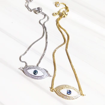 

Gold Filled CZ Evil Eye Bracelets For Women Crystal Micro Pave Shell Goat Eye Charm Bracelet Cubic Zirconia Jewelry ojo turco