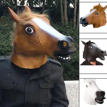

Halloween Horse Head Mask Natural Latex Realistic Headgear with Large Field of View Performance Prop