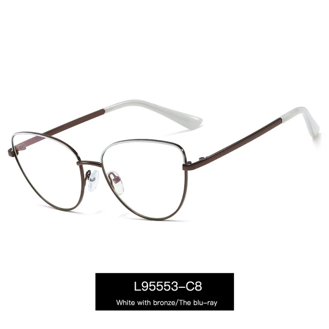 Alloy Eyeglasses Frame for Women Eyewear Full Rim Stylish Cat Eye UV400 Anti-Scratch Dust Proof Anti Radiation Coating Spectacle C8