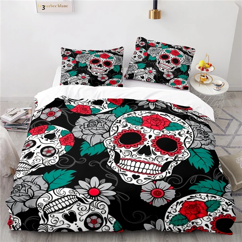 

Home Textile Art Rose Flower Skull Cartoon 3d Bedding Set Printed Duvet Cover Set Pillowcase EU AU US Twin Full Queen King Size