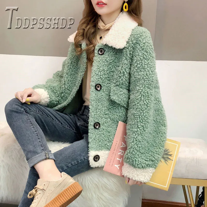 Most effective  Winter Clothing Thicken Imitation Lambswool Jacket Women Long Sleeve Candy Color Coat Korean Overco