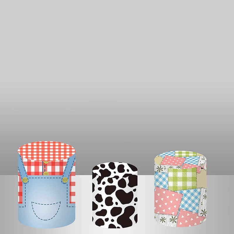 Primeiro Birthday Party Photo Background Animais dos Desenhos Animados Vaca Vermelho Fazenda Pano de Fundo Redondo Bandeira Cilindro Capas Baby Shower - Image 3