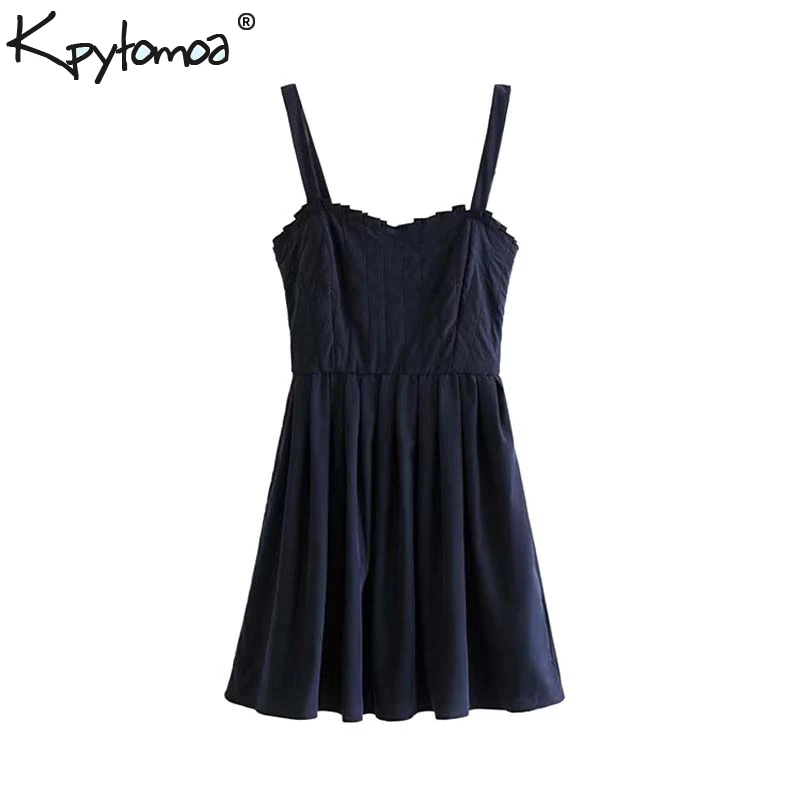 

Vintage Stylish Pockets Pleated Mini Dress Women 2019 Fashion Backless Elastic Side Zipper Spaghetti Strap Dresses Vestidos