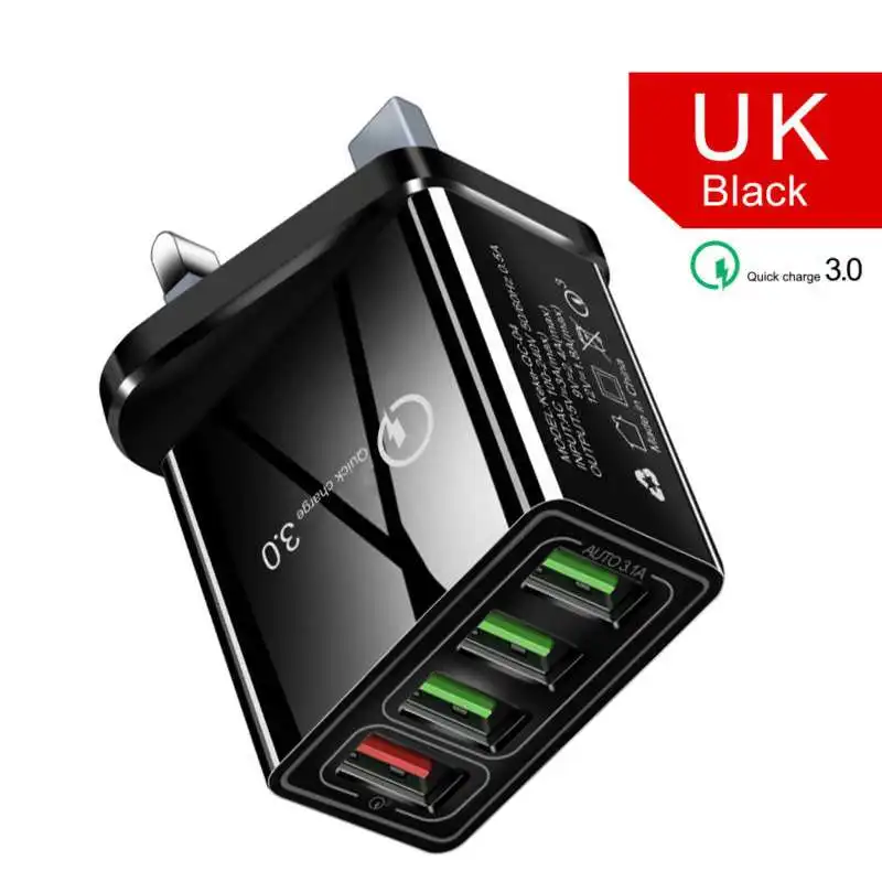 Распродажа, практичный 4-USB концентратор, настенное зарядное устройство, адаптер питания с вилкой US/EU/UK, портативный QC 3,0, быстрый зарядный адаптер питания