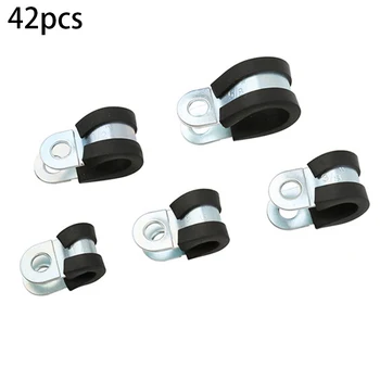

42x Staineless Steel T Bolt Clamp Hose Rubber Lined P Cable Mounting Pipe Clips