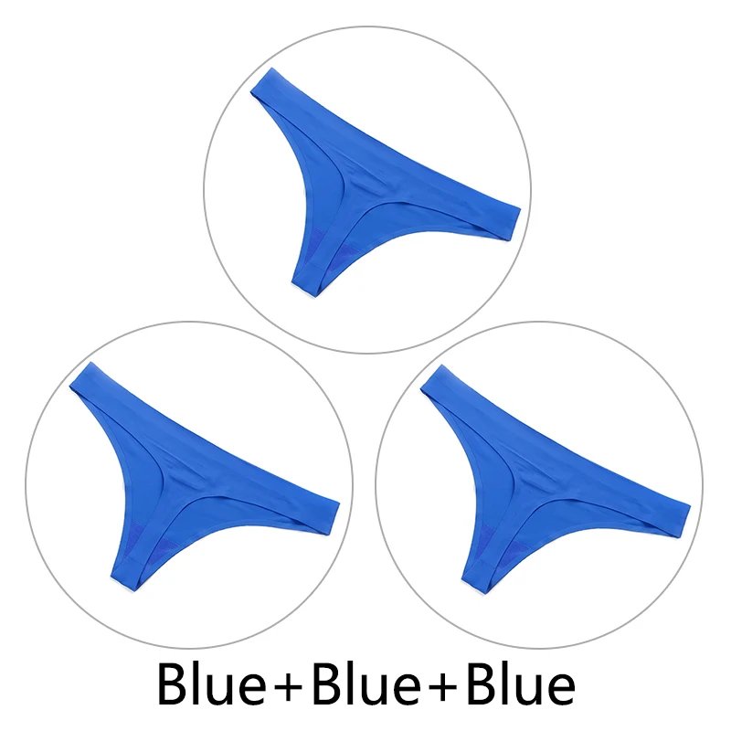 Blue-Blue-Blue 3 шт./партия нижнее белье, женские стринги и стринги открытый Шелковый бесшовный стринги сексуальные трусики нижнее белье с низкой посадкой женские танга прочные трусики - Цвет: Blue-Blue-Blue