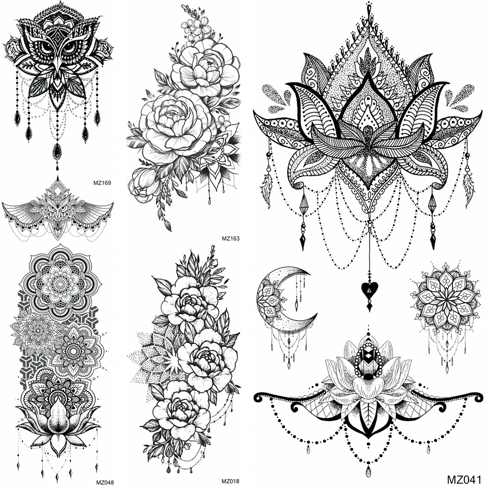 Fake Jewelry Temporary Tattoos Sticker Black Henna Mandala Flower