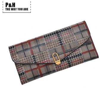 

Pat&hap Minimalist Style Long Purses for Womens Wallets Geometric Striped Leather Wallet Slim Money Bag Women Purse