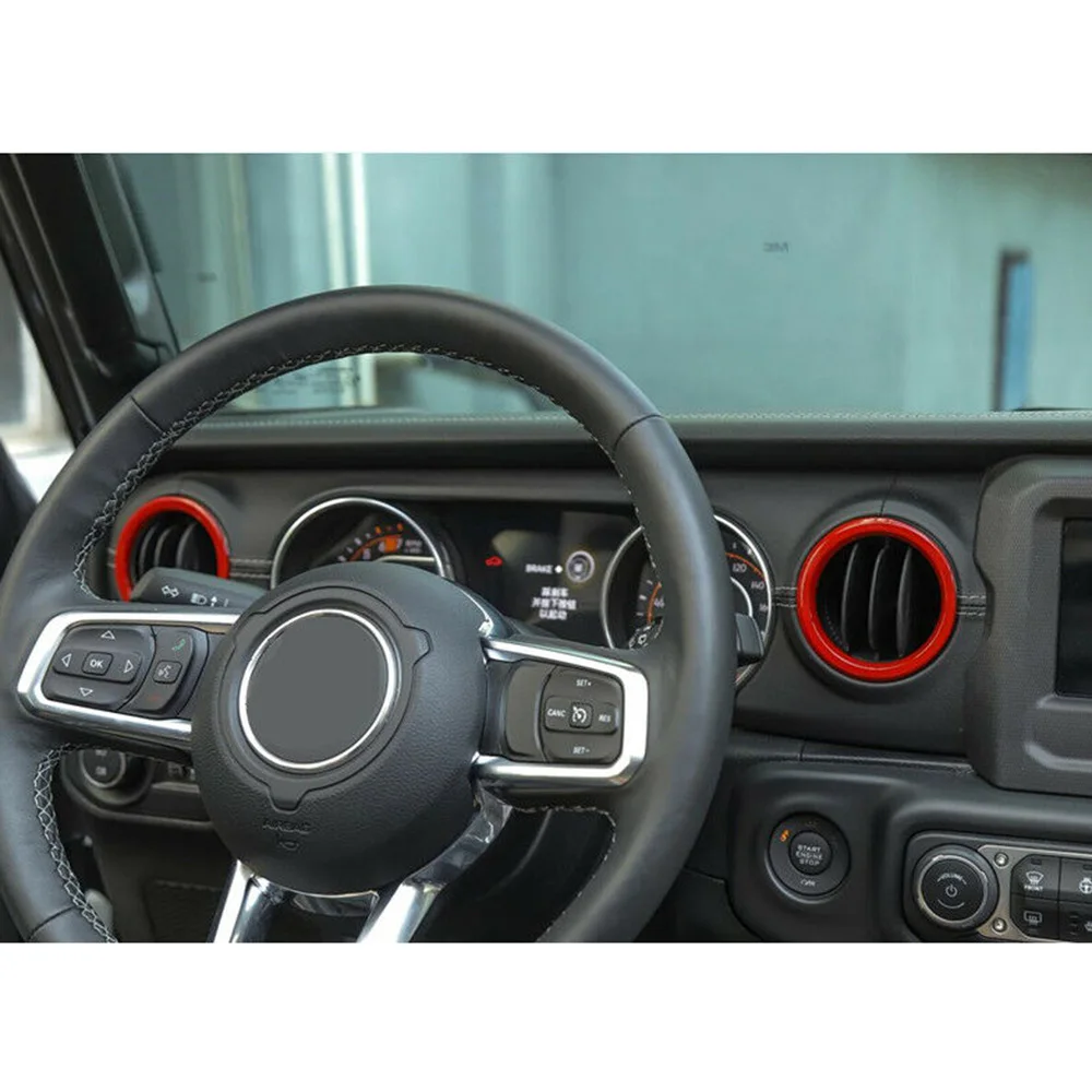 4 шт внутренняя панель автомобиля вентиляционное декоративное кольцо Красного цвета для Jeep Wrangler JL ABS пластиковое внутреннее декоративное кольцо для автомобиля