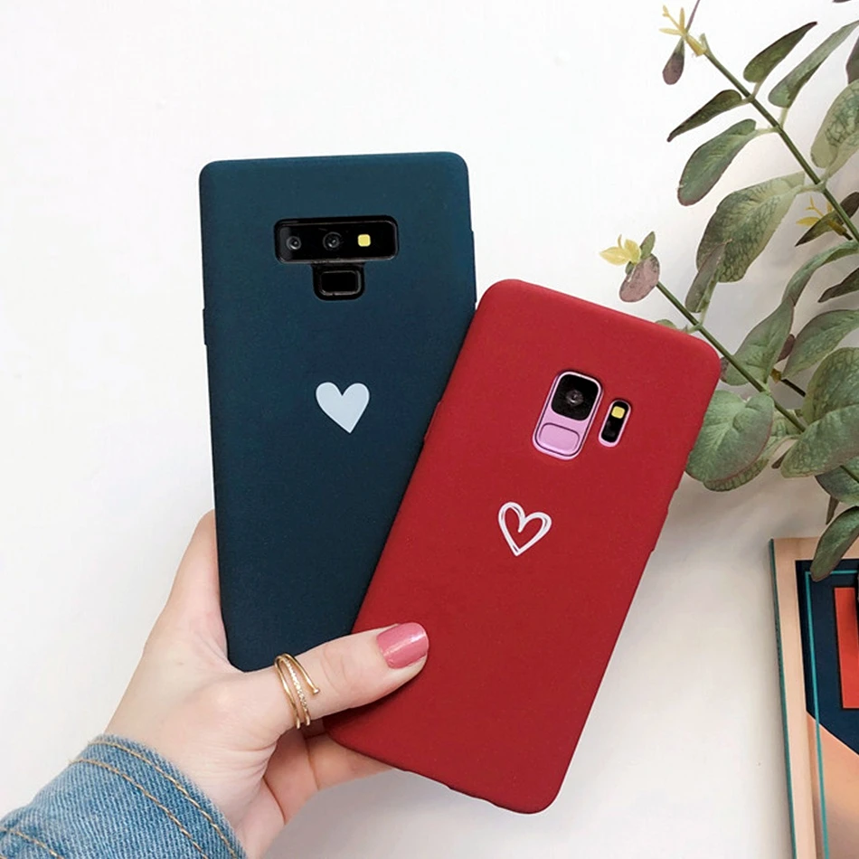 Color Love Heart Matte Soft TPU Silicone Phone Case Cover For Samsung Galaxy S6 S7 Edge S8 S9 S10 Plus S10e Note 8 9 Back Cases |