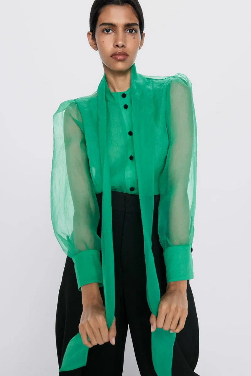 sheer blouse with bow