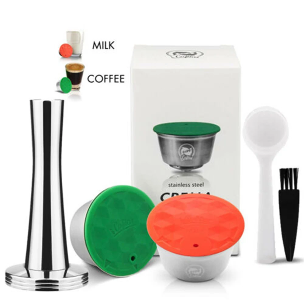 1*Stainless Steel Coffee Capsule+1*Stainless Steel Milk Capsule+1*Coffee Tamper+1*Spoon+1*Brush For Dolce Gusto Durable