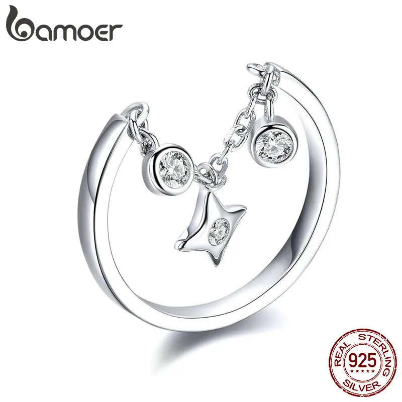 Серебряные кольца BAMOER 925 пробы серебряная цепочка кольцо для женщин прозрачные CZ