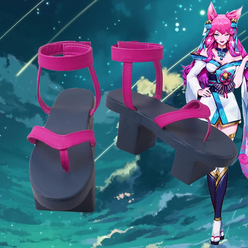 

LOL Ahri Lotus Flower Lolita Fox Kimono Cosplay Costume Shoes Free Shipping