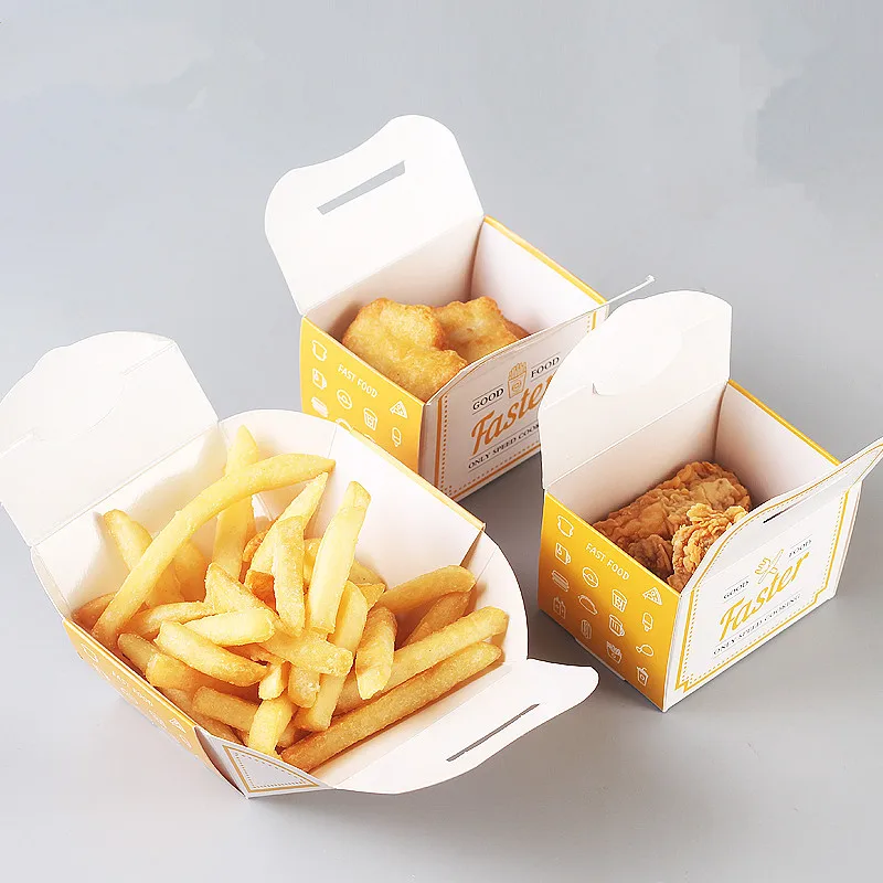 

50pcs High quality creative square disposable box fried chicken and chips snack food paper box baking takeaway packaging boxes