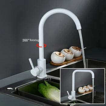 

White Stainless Steel Kitchen Faucet Single Handle Hot and Cold Water Kitchen Sink Taps Basin Mixer
