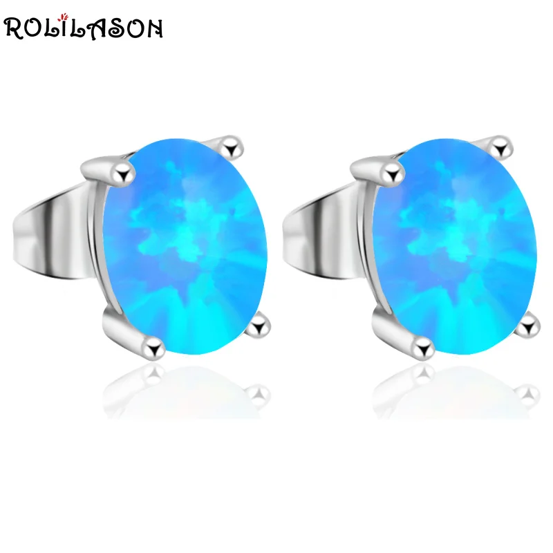 

Best gifts for Girls Wholesale & Retail Blue Fire Opal Silver Stamped Stud Earrings Fashionl Jewelry*Opal Jewelry OE269