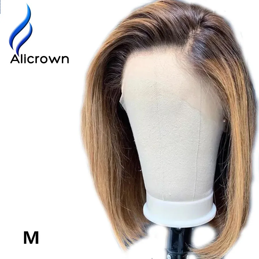 ALICROWN Ombre 13*6 Short Bob Lace Front Human Hair Wigs Bleached Knots Brazilian Middle Ratio Non-Remy Lace Wigs 130% Density