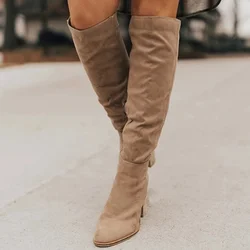 Woman Side Zipper Ladies Shoes Solid Color Female High HeelWomen Long Boots Fashion Sexy Boots For Women Comfortable Soft Shoes