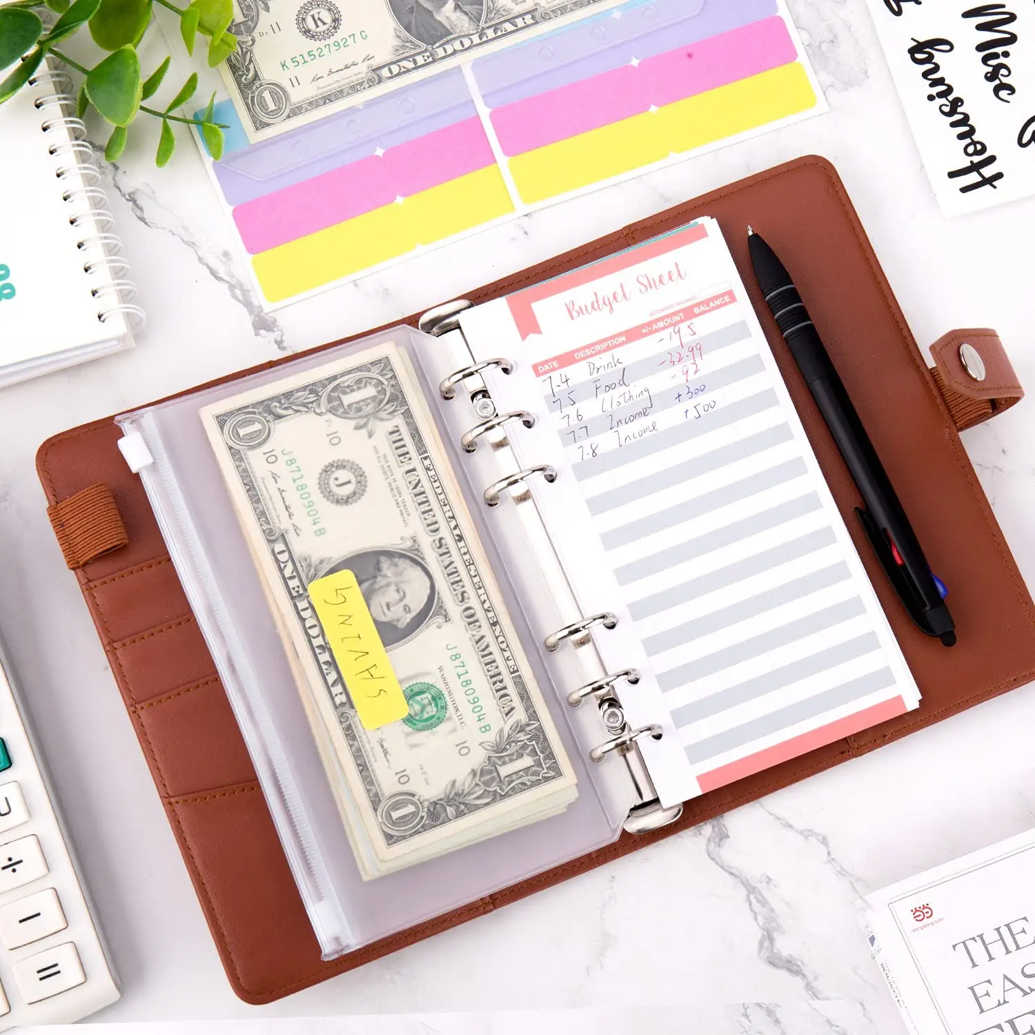 A6 PU Leather Budget Binder Cash Envelopes Organizer 12 Pcs Binder Pockets Budget Sheets Sticker Sheets for Money Saving pp folder notebook binder cover ring binder pockets photocard binder money budget binder craft storage binder