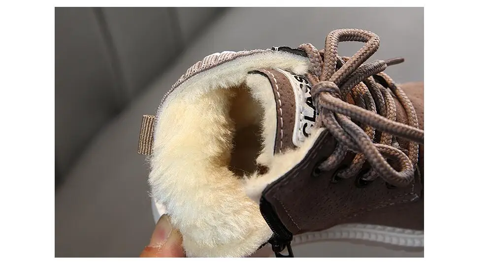 YWPENGCAI/осенне-зимние детские ботинки; теплые ботинки из искусственной кожи с толстым плюшем для маленьких мальчиков; ботинки на молнии и шнуровке для мальчиков; размеры 21-30