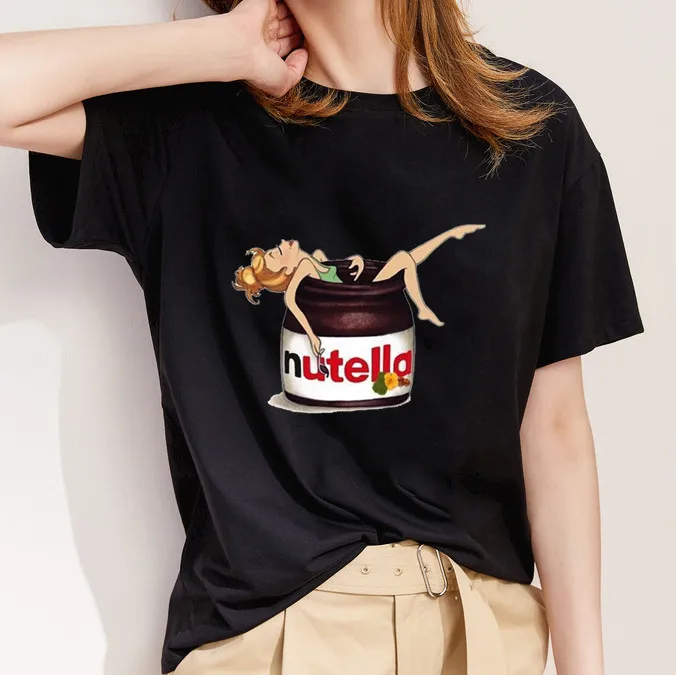 Новинка футболка с принтом Kawaii Nutella женская Vogue Harajuku коротким рукавом белая