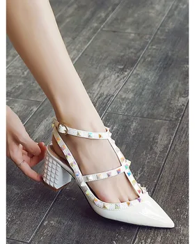 

Worry Girl WUYOUNVHigh-end brand women's shoes thick heel rivet pointed sandals willow nail high-heeled shoes women