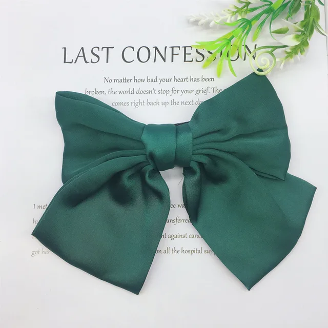 Fashion Ribbon Hairgrips Big Large Bow Hairpin For Women Girls Satin Trendy Ladies Hair Clip New Cute Barrette Hair Accessories green 1