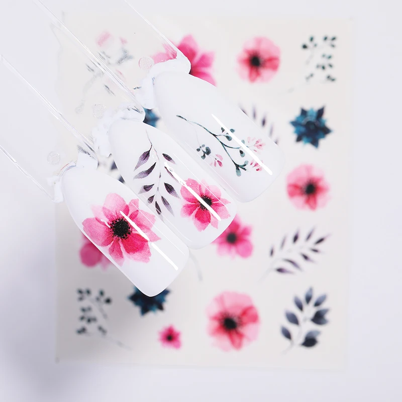 1 лист цветок серия водная наклейка для ногтей Лаванда красочный цветок лист дизайн ногтей переводная наклейка для украшения ногтей