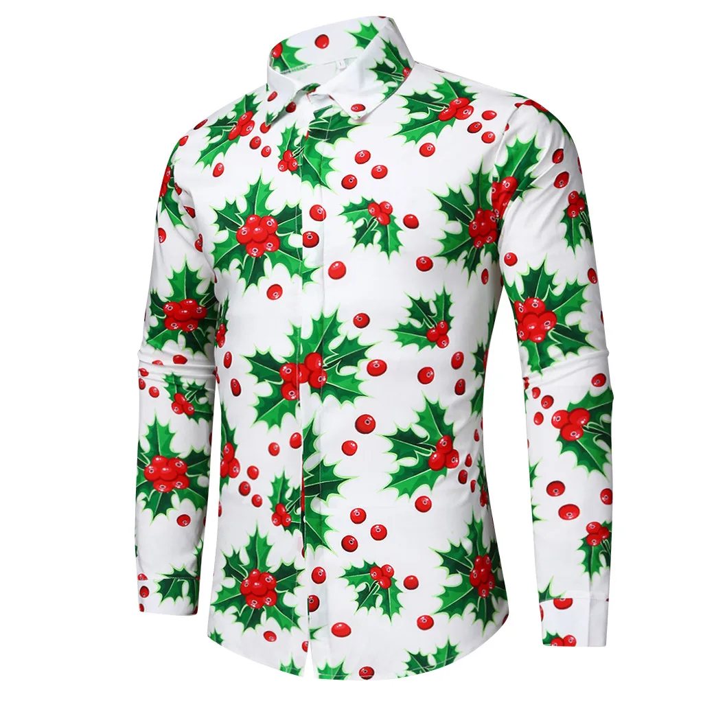 Camisa masculina Рождественская рубашка блуза мужская повседневная тема рубашка на пуговицах Топ Блузки - Цвет: WHITE 2
