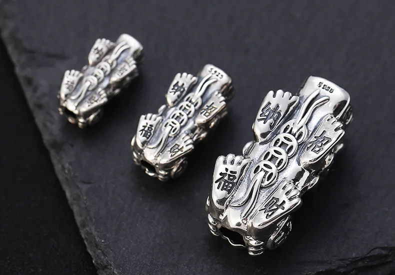 925 серебряные бусины Pixiu, винтажное Стерлинговое Серебро, бусины Fengshui Beast, богатство пиксиу, бусины мощные для богатства