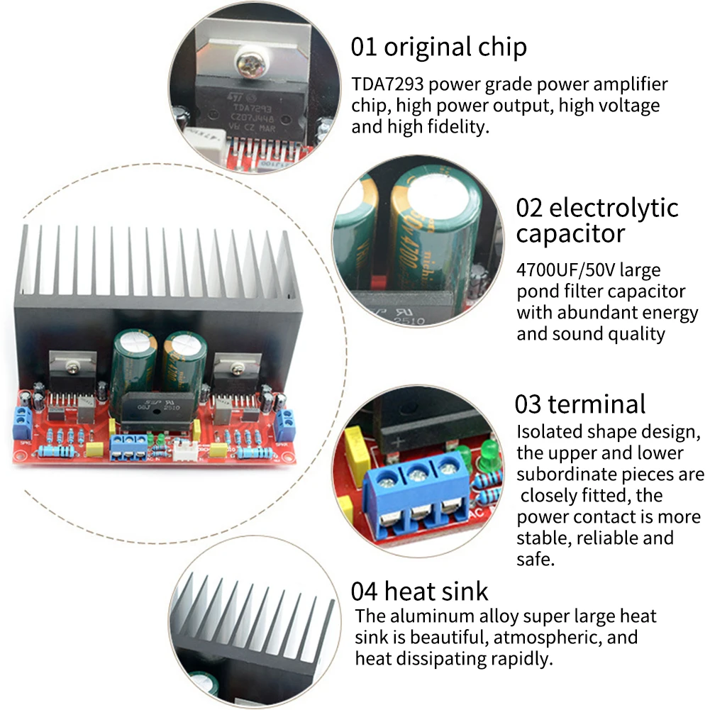 2,0 радиатор усилитель плата Набор стерео TDA7293 аксессуары DIY стабильный двухканальный домашний металлический прочный HIFI супер мощный аудио