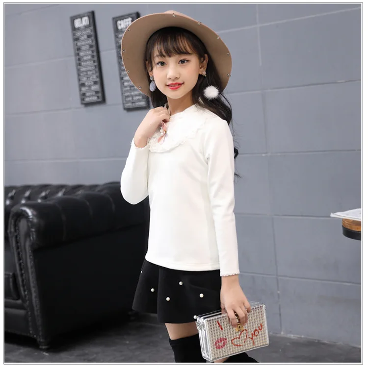 Blouse Shirt Girls White Hollow Lace Sleeve Shirts Kids Clothes Girls 8 To 12 Cotton Long Sleeve Spring blouses for school