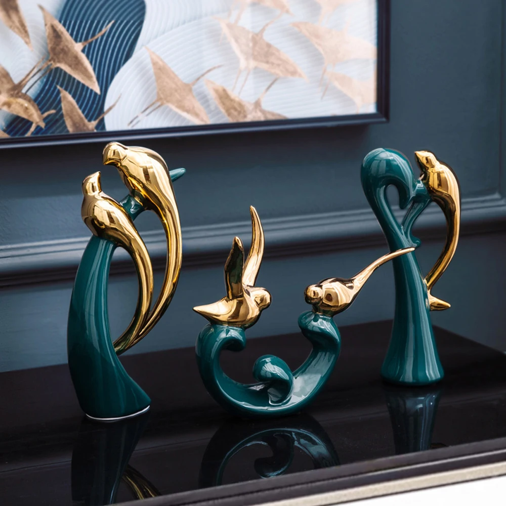 Escultura de cerámica abstracta de pájaro del amor para decoración del hogar, estatua de diseño creativo, florero de la encimera, accesorios de sala de estar, regalo