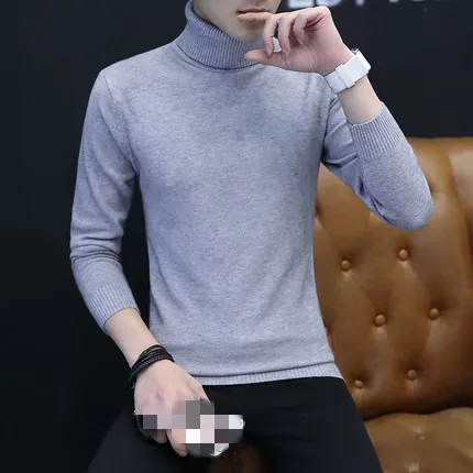 light gray C1077 стиль весна и осень водолазка Мужская мода свитер чистого цвета Дешевые - Цвет: light gray