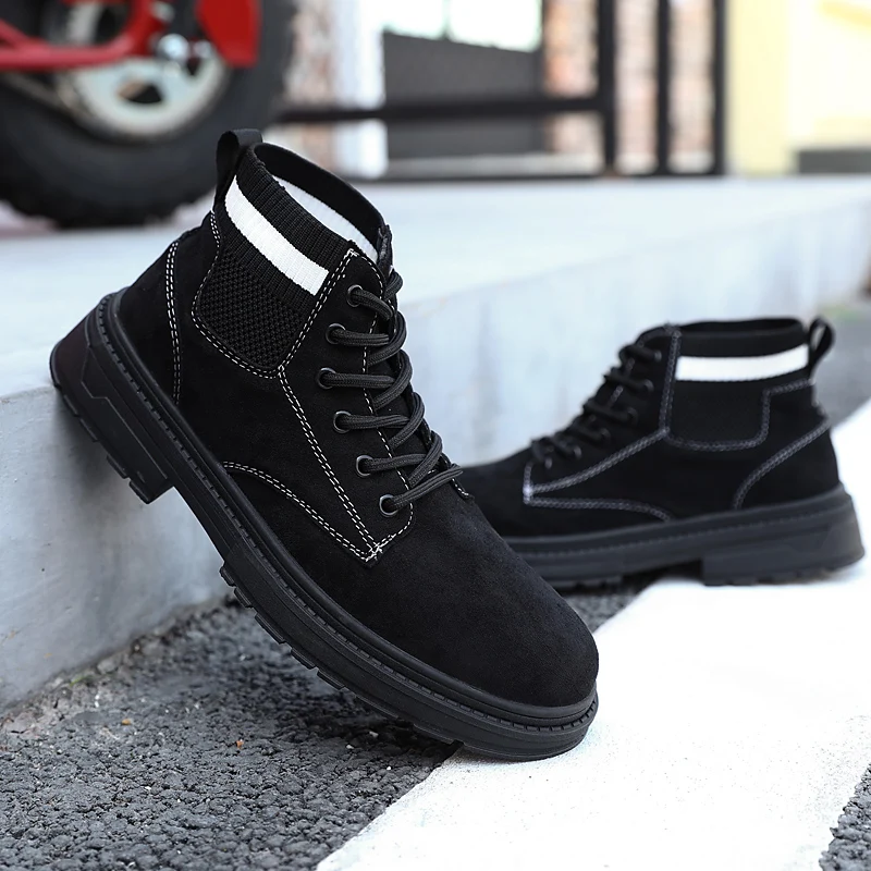 

2019 Winter Boots Men Shoes Cool Young Men Boots Fashion Street Male Footwear Single Ankle Boots Cow suede outdoor sneaker *723