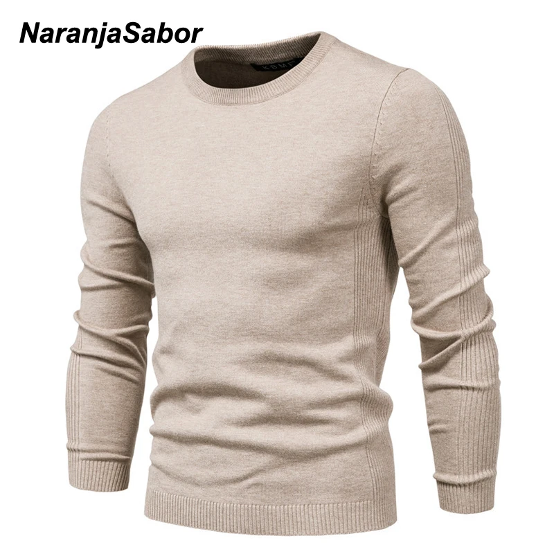NaranjaSabor-suéteres gruesos para hombre, jerseys básicos de Color sólido con cuello redondo, ropa informal ajustada a la moda, 4XL, N693, invierno, nuevos