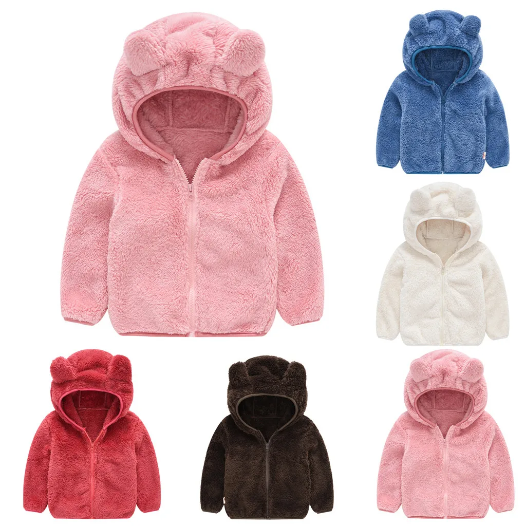 

Winter Warm Jackets Hooded Toddler Kids Baby Gril Boy Cute Ear Zipper Solid Thick Coat Outwear Parka Overcoat Wnterjas Meisje