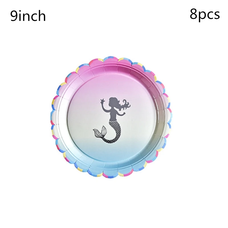 

9inch Mermaid Plate Paper Cup Napkin Party Package Birthday Decoration Disposable Tableware Kids Party Baby Shower Supplies