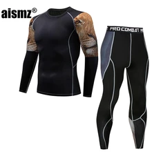 Aismz Для мужчин комплекты термобелья 3D печати сжатия флис потовые быстрое высыхание термо нижнее бельё для девочек нижнее белье Для мужчин Костюмы Long Johns