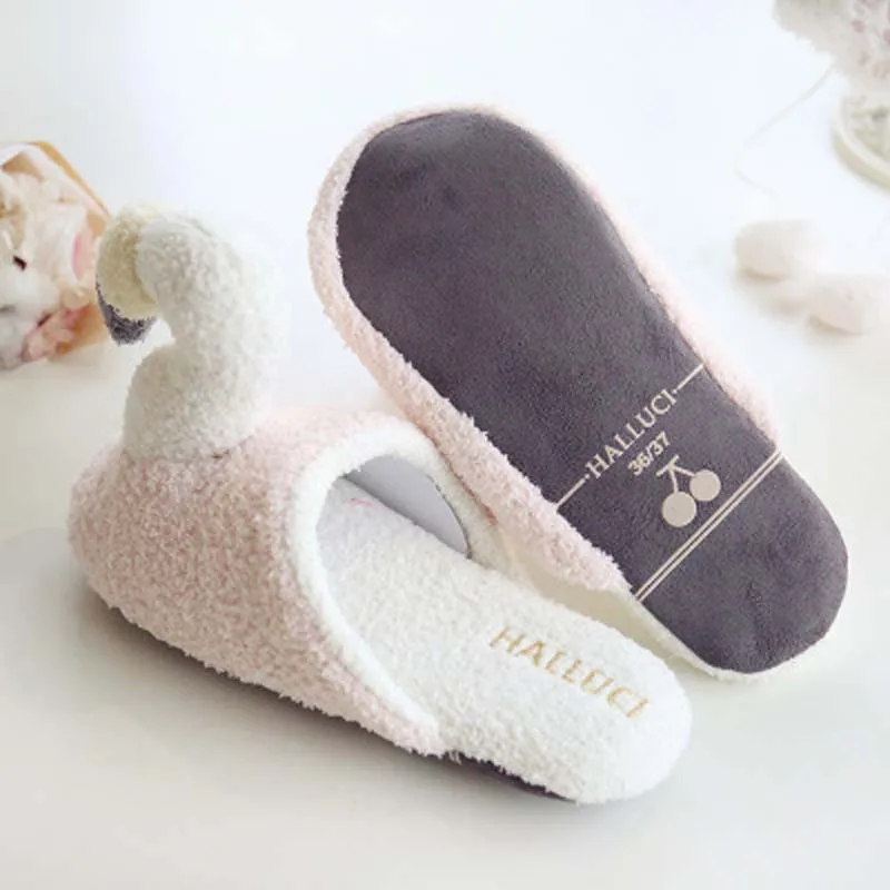 ins flamingo plush slipper Autumn winter flamingo warm cotton slippers Winter cute non-slip indoor home slippers