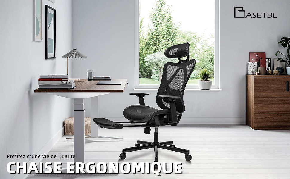 BASETBL Office Chair Ergonomic Computer Gaming PC Chair With Retractable Footrest Adjustable Headrest Recliner Mesh Breathable