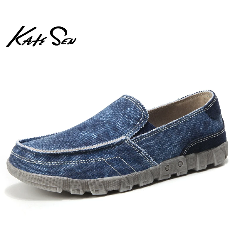 

KATESEN 2019 summer canvas men's shoes breathable casual driving shoes slip easy to wear men's flat shoes soft big size loafers