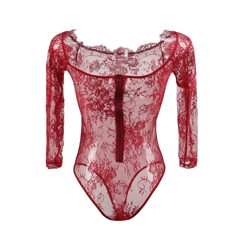 Comeondear/Черное Кружевное боди 5XL, женское прозрачное Сексуальное белье, боди Mujer, комбинезон большого размера с длинными рукавами, Teddies RB80549