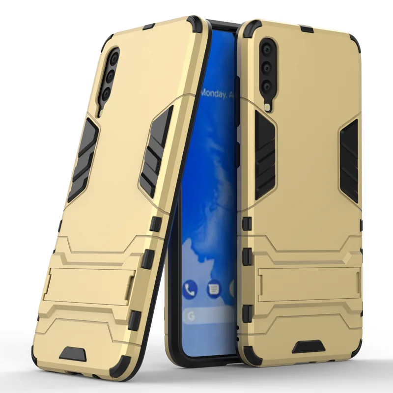 3 в 1 противоударный чехол для samsung Galaxy A70 A705F, чехол для телефона samsung Galaxy A70 A 70 PC+ силиконовый чехол-подставка - Цвет: Gold