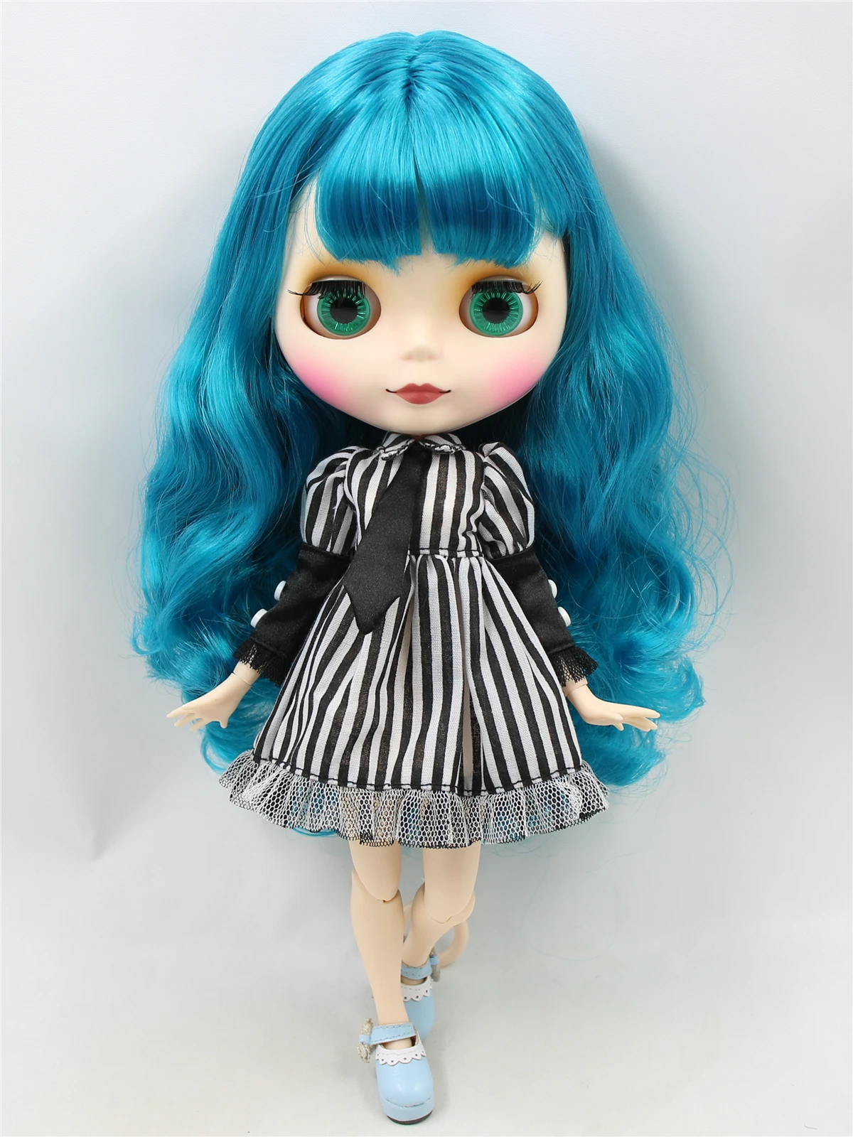 Neo Blythe Bambola con capelli verdi, pelle bianca, viso opaco e carino Custom Corpo articolato 1